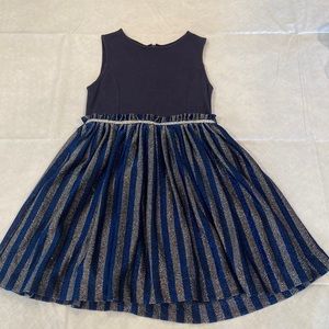 Boden kids 7/8 Navy Blue Metallic striped dress